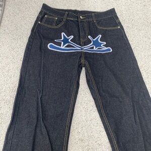 Jeans (Like Dickies/Empyres) Bad Friend Star Embroider Jeans (Bluish black Denim